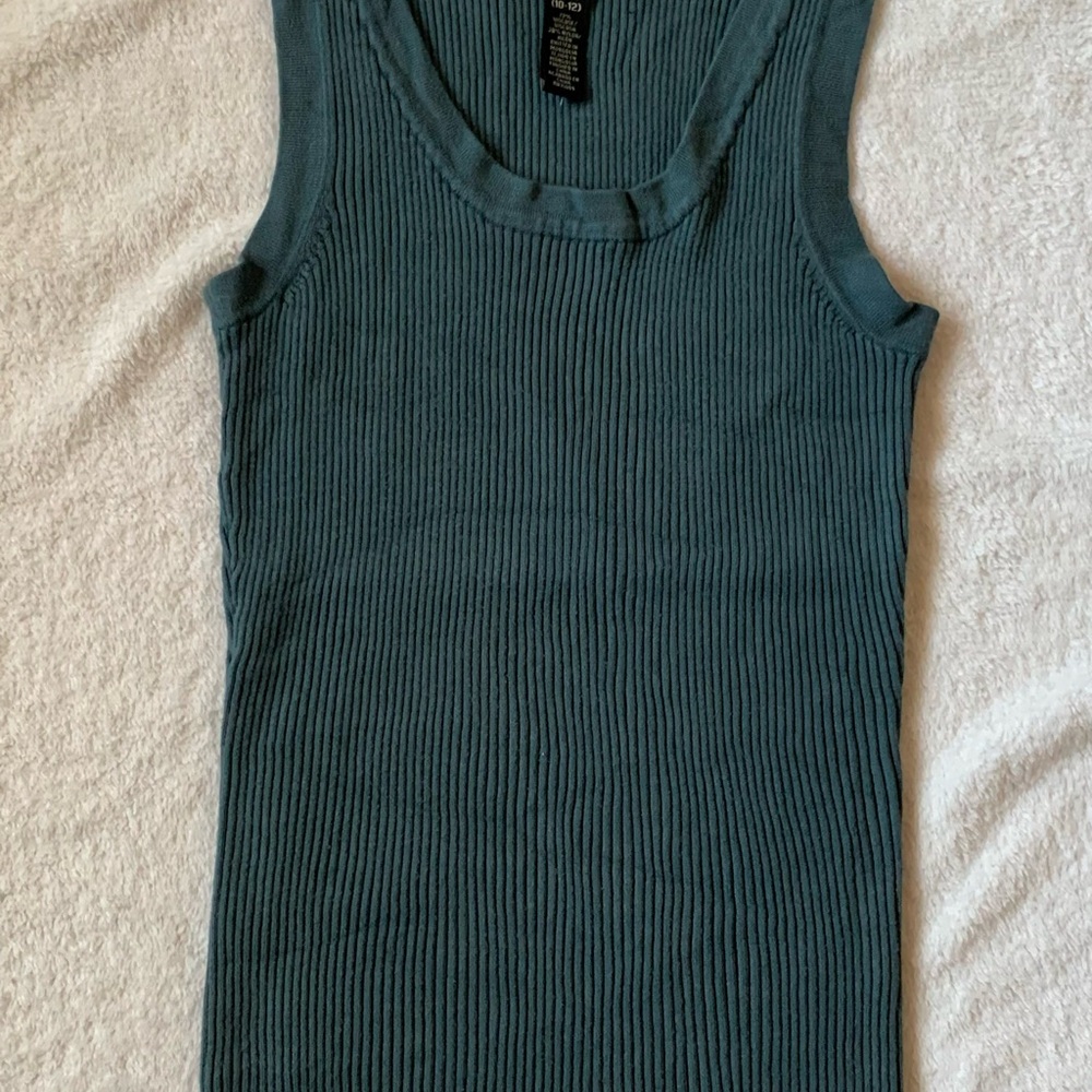 Apostrophe Ribbed Scoop Neck Tank in Deep Teal M